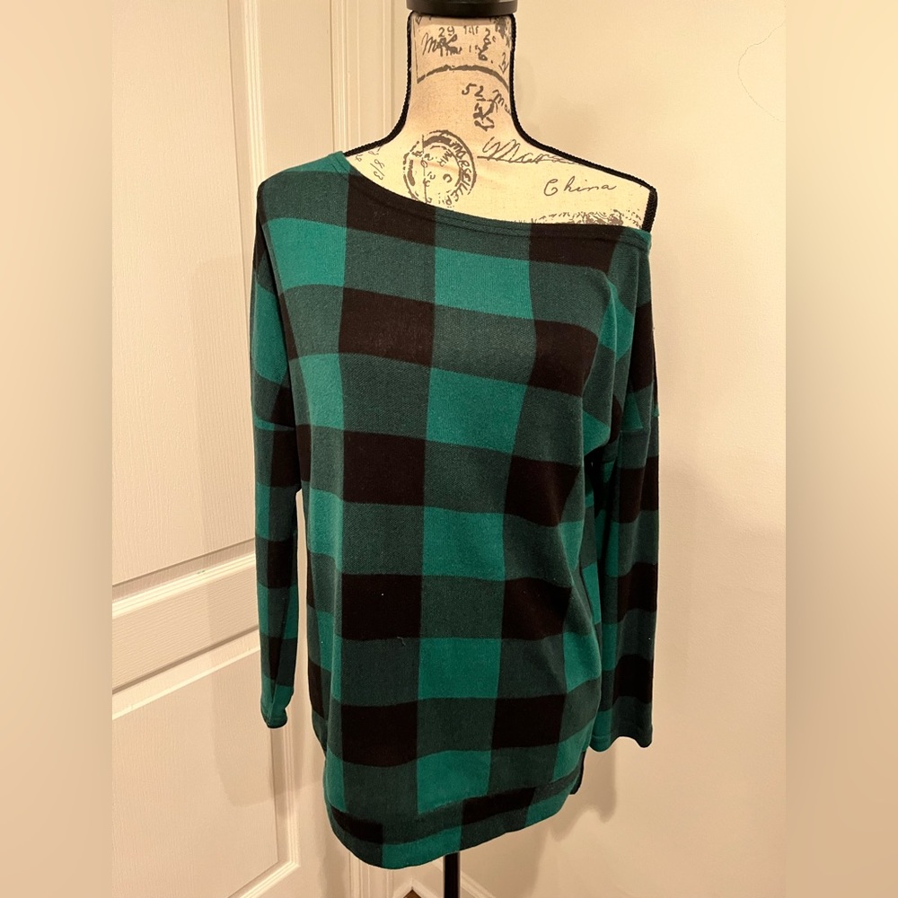 Checkered green and black shirt- perfect for pairing a black vest for holidays.